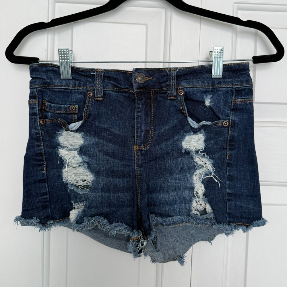 Distressed Dark Denim Shorts – Size 27